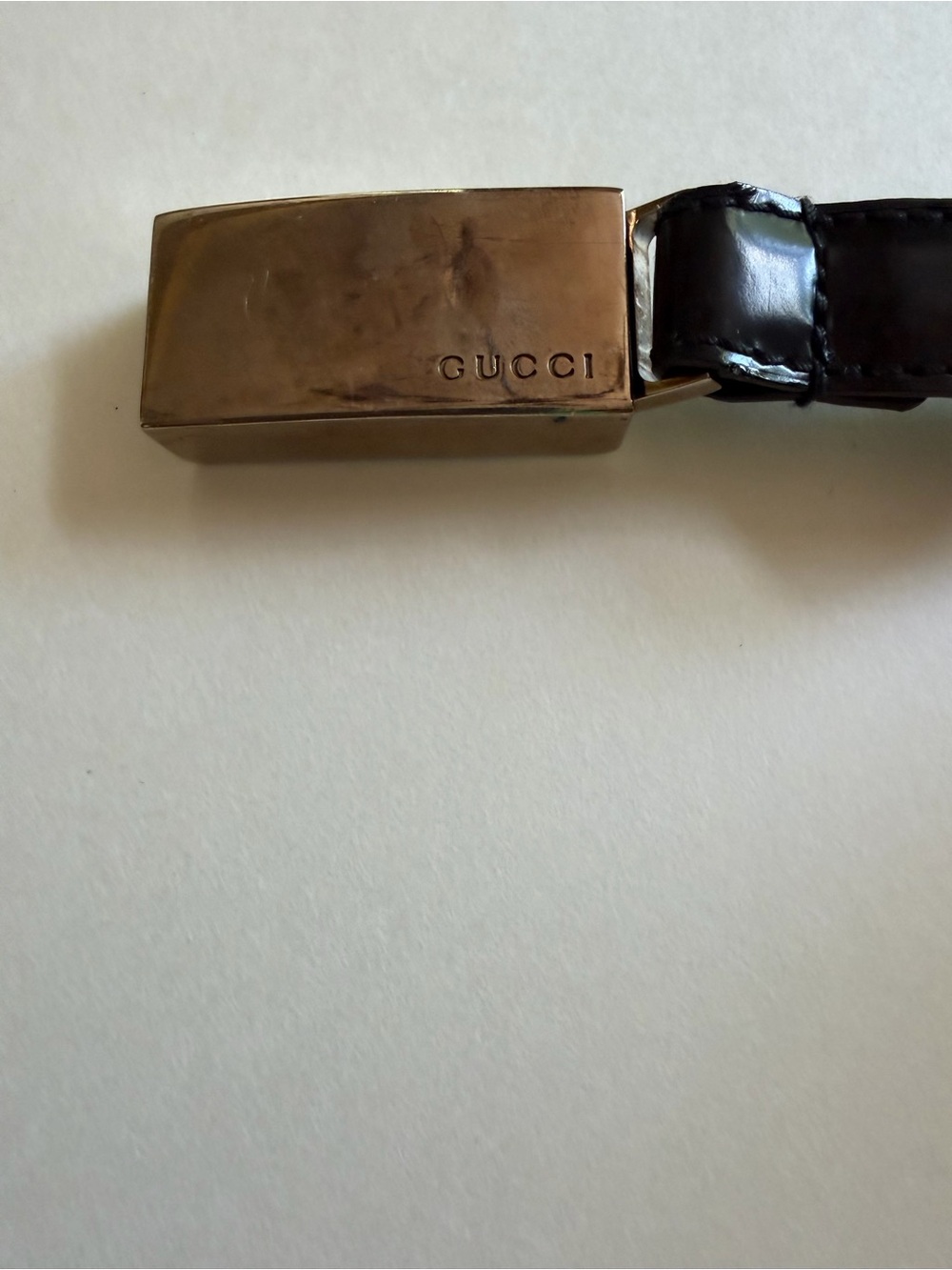 Authentic Gucci Black Leather Plaque Buckle Belt Size 80/32 Made in Italy
